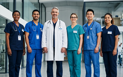 Equipe multiprofissional da Simple Care: médicos, enfermeiros e técnicos